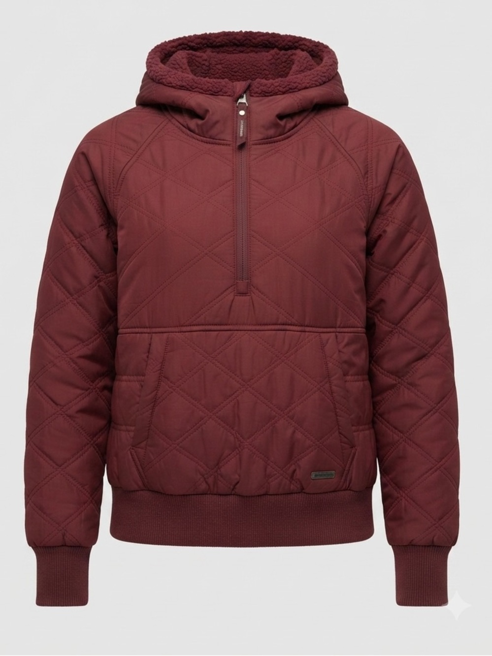 prAna Esla Quilted Half Zip Fleece Lined Pullover Hoodie Jacket Maroon Red XS